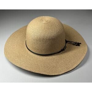 Magid Wide Brim Straw Sun Hat Beige Womens OS Western Woven Beaded Black Band